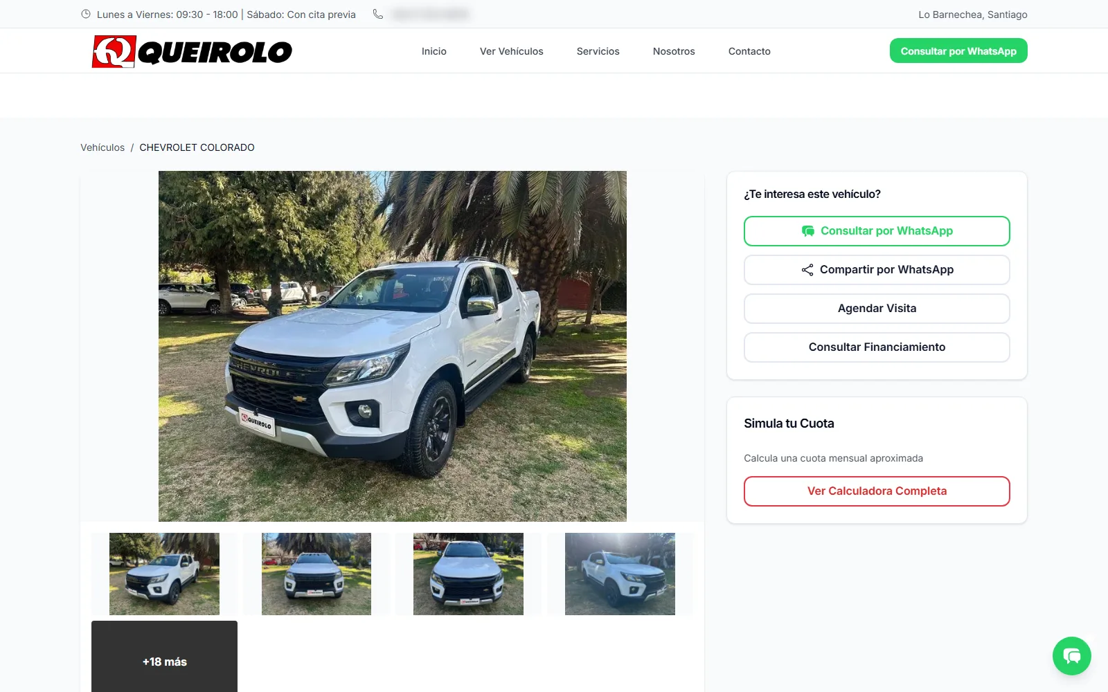 Ficha de vehículo con especificaciones organizadas en pestañas